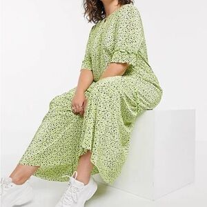 ASOS Curve Plisse Maxi Dress Size Large Neon Lemon Lime Floral